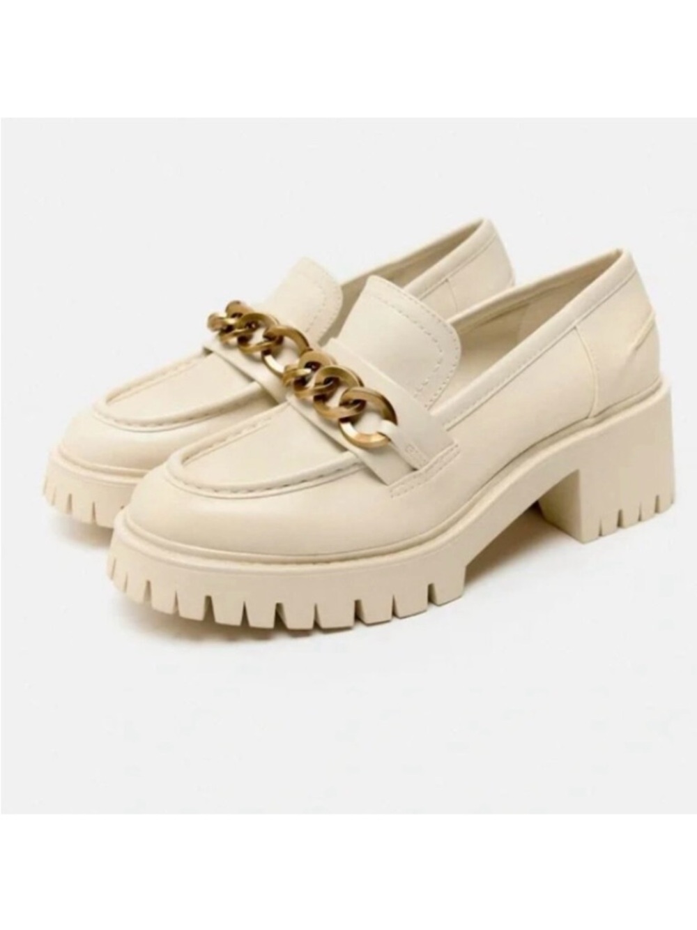 ZARA Platform Lug Sole Loafers with Gold Link Chain 40